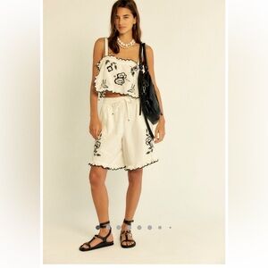Free People Black and White Embroidered Shorts